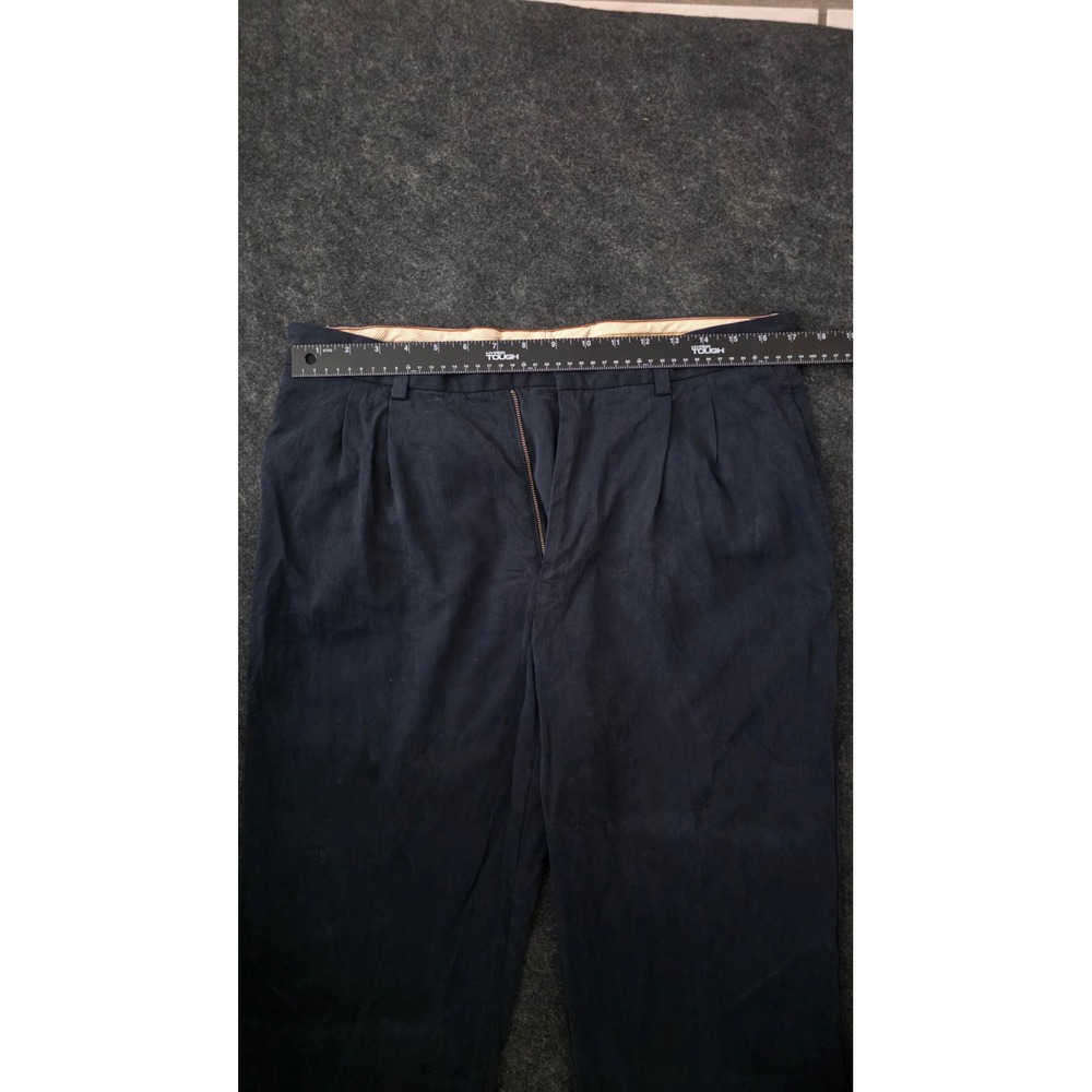 Tommy Bahama Mens 33x32 Navy Blue Silk Bamboo Blend Pleated Dress Pants Trousers